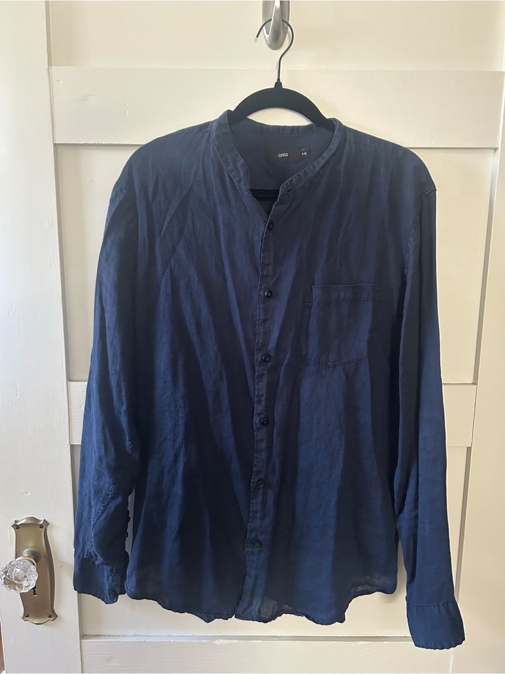Onia Navy Band-Collar Button-Up Shirt